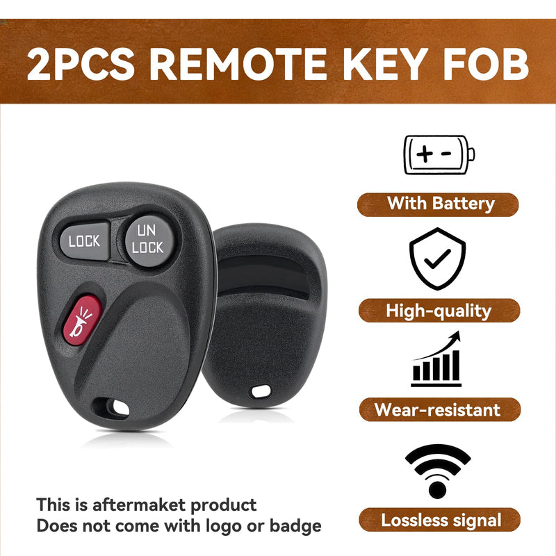 2PCS Key Fob Replacement for 1998 1999 2000 2001 2002 Chevrolet Chevy Silverado Suburban Tahoe GMC Yukon Sierra Oldsmobile Fit for Car Owner Replace or Spare Key 3-Button KOBLEAR1XT, KOBUT1BT