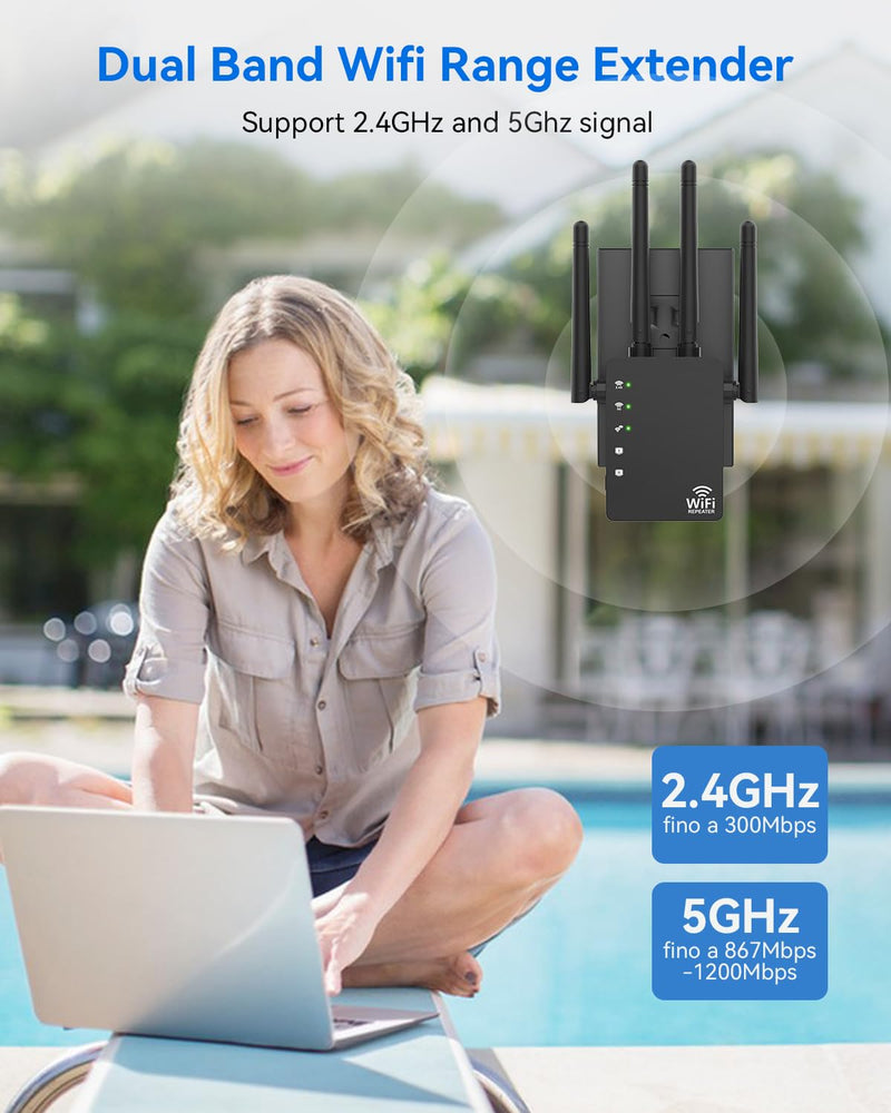WiFi Extender Signal Booster for Home, WiFi Extender, Long Range up to 12880 Sq Ft and 105 Devices, Internet Extender WiFi Booster, WiFi Repeater with Ethernet Port, Signal Booster(Black) Black-A