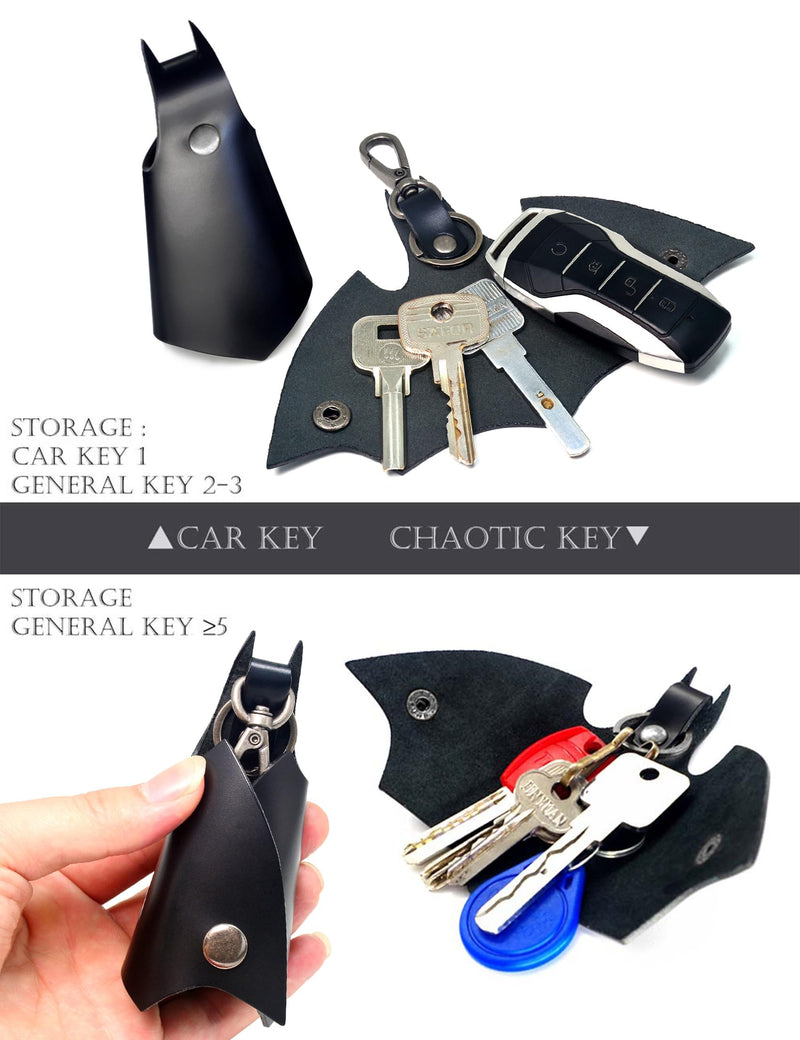 CAILLU KeyChain Leather Bat Shape for men gifts and women Car key fob case,Leather fashion pop keys ring cover holder Black
