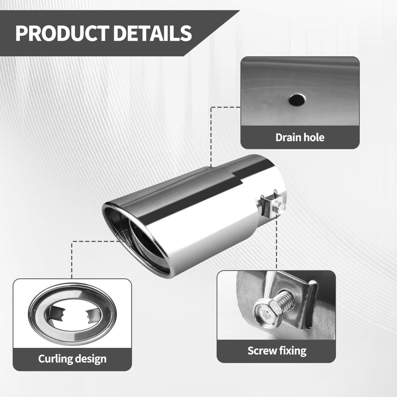 Universal Chrome Exhaust Tip, 1.5"–2.1" Inlet, Stainless Steel, Adjustable Car Muffler Decorative Tip, Fits Pipes with 1.5–2.1" Diameter, 2.24" Outlet, 5.76" Long, Straight Pipe Kit Straight-Silver