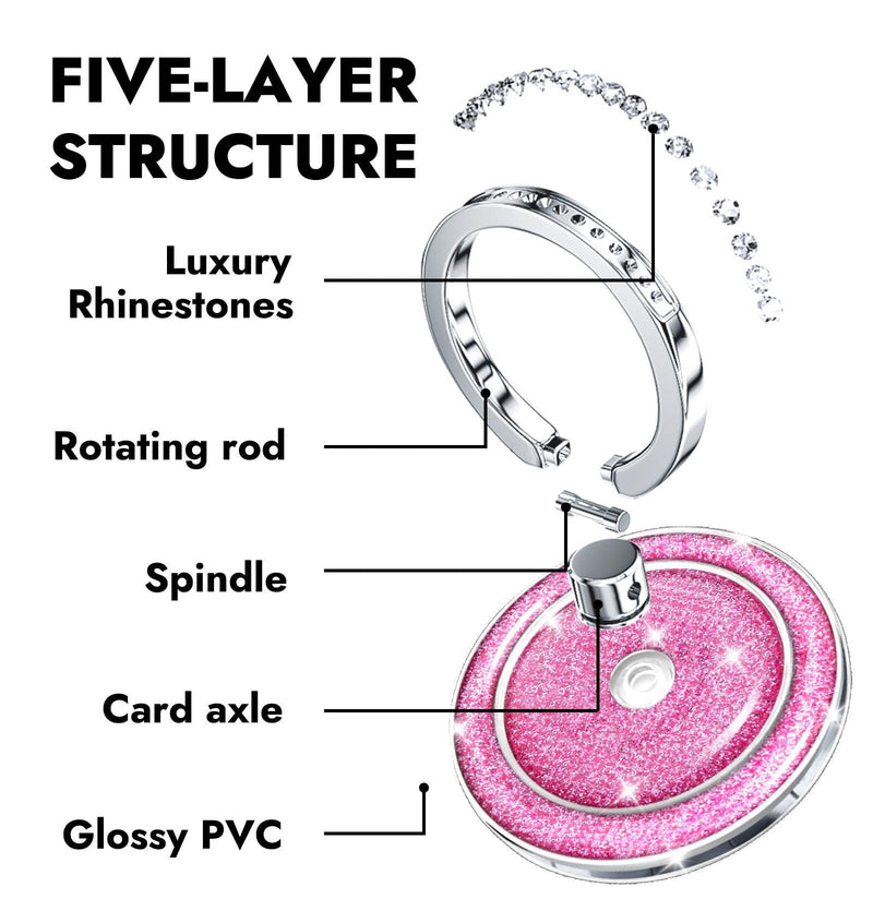 Glitter Magnetic Phone Ring for MagSafe,Phone Grip Kickstand,Ring Holder Stand Compatible with iPhone 17 16 15 14 13 12 Pro Max Plus and Phone Case - Pink