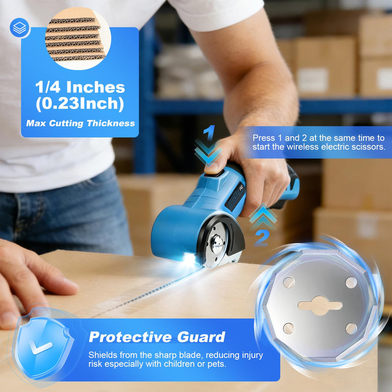 Cordless Electric Scissors, Cardboard Cutter 5V 2000mAh Rechargeable Electric Box Cutter, Cardboard Cutter Electric for Paper, Fabric, Carpet Wait
