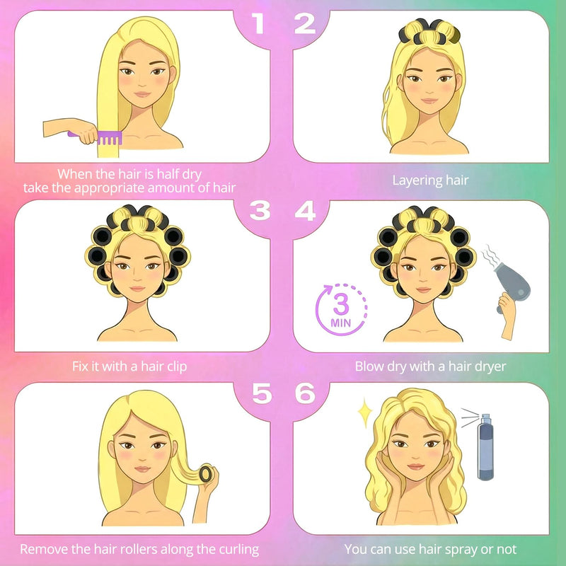 QWORK® 24 Pcs Hair Rollers Set - 12 Self Grip Hair Curlers (Ø48mm) & 12 Duckbill Clips (90mm), DIY Salon Hairdressing Tools for Long, Medium, Short Hair 1 count (Pack of 1)