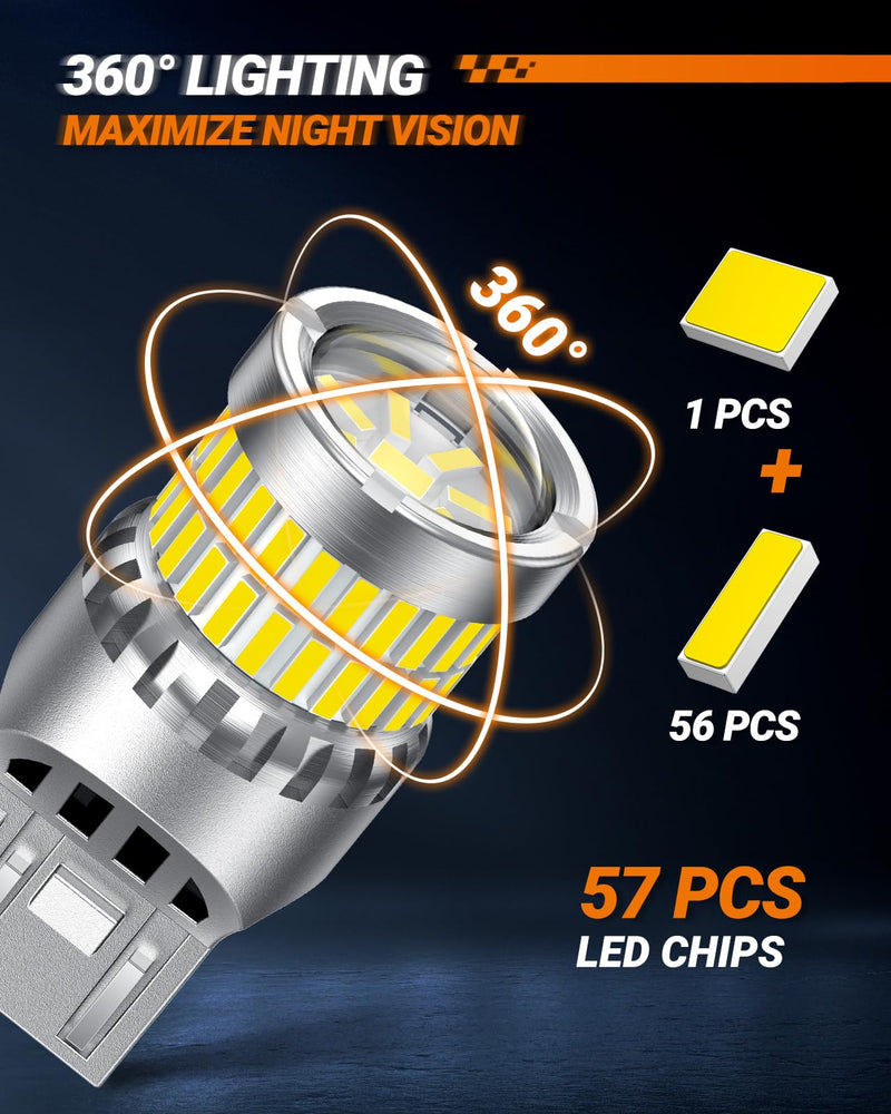 SEALIGHT 7440 7443 LED Bulbs Reverse Lights, Upgraded T20 7444 7441 W21W 992 LED 56-SMD with Projector Lens for Backup Tail Brake DRL Parking Lights, 6000K White, Pack of 2 led reverse light