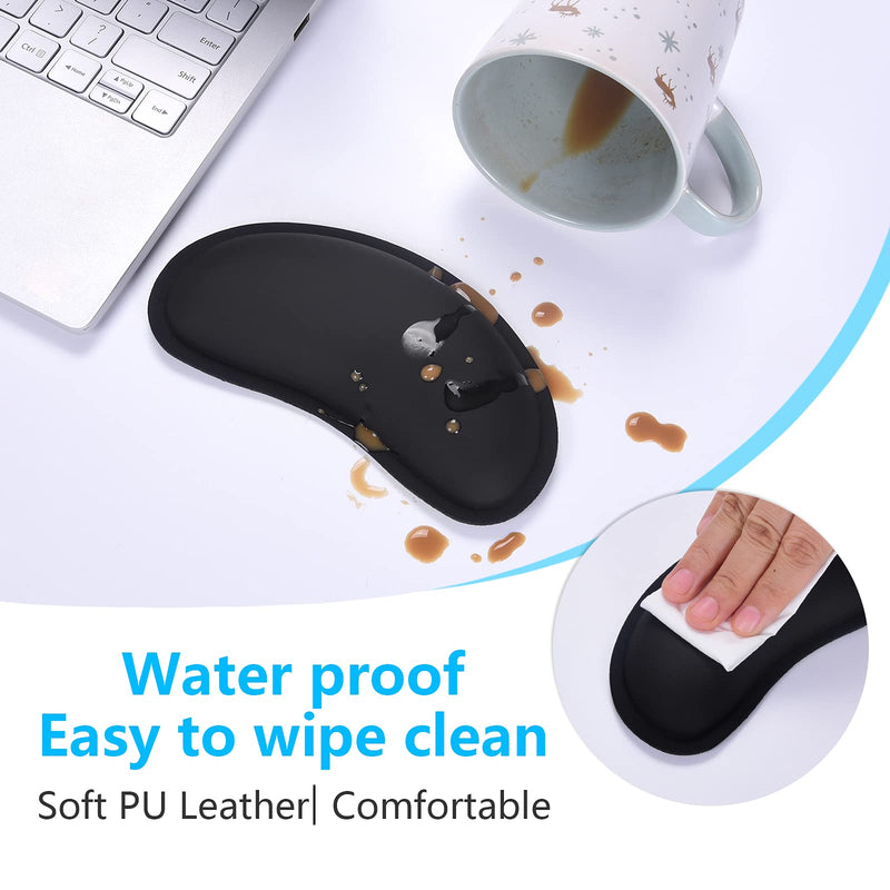 Mouse Wrist Rest, Ergonomic Memory Foam Mouse Wrist Support, Leather Hand Rest Pad Cushion for Gaming, Office, Computer, Laptop, Wireless Mouse, Men, Women, Pain Relief & Easy Typing,Black Black PU Wrist Rest