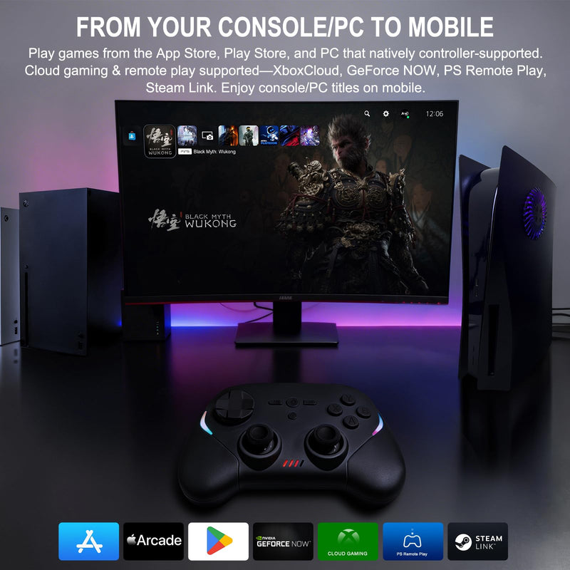 Joso Mobile Gaming Controller, Wireless Game Controller for iPad/Tablet/iPhone/Android/Switch/Switch 2/Lite/OLED/PC, Handheld Gamepad with Hall Effect Joysticks/Triggers/6-Axis Gyro - Black