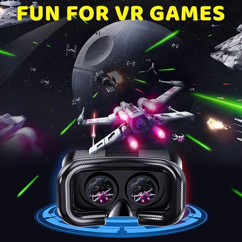 VR Headset for Phone with Controller, Virtual Reality Goggles for Kids & Adult 3D Family 110° FOV Anti-Blue Light HD Lenses, Compatible with iPhone17/16/15/14/13/12/11, Samsung, Android (Black) Black