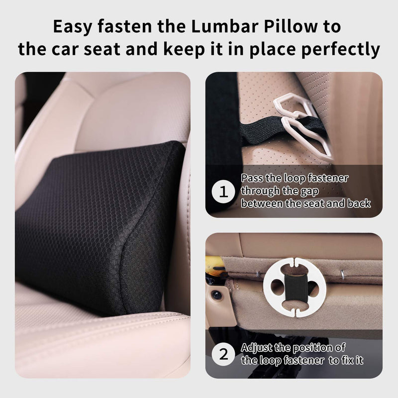 Memory Foam Lumbar Support Pillow for Car - Mid/Lower Back Support Cushion for Car Seat (Black) Black-s