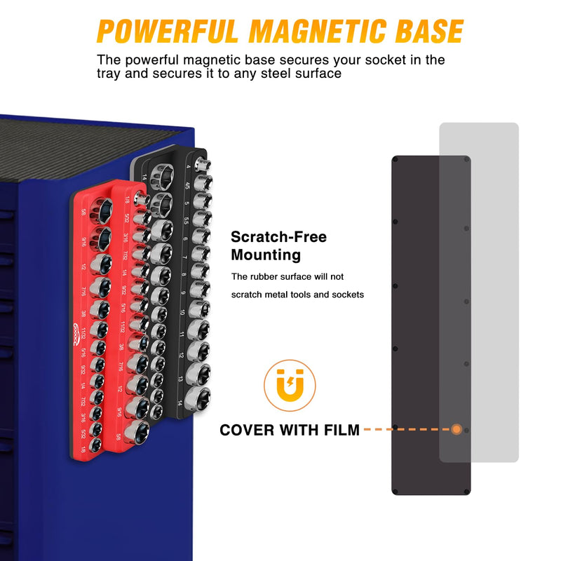 GOOACC 1/4" Magnetic Socket Organizer Set, 2-Piece Metric & SAE Socket Drive Holders, 1/4 inch Drive Socket Organizer Set Holds 52 Standard Sockets for Tool Box 1/4" SAE & Metric