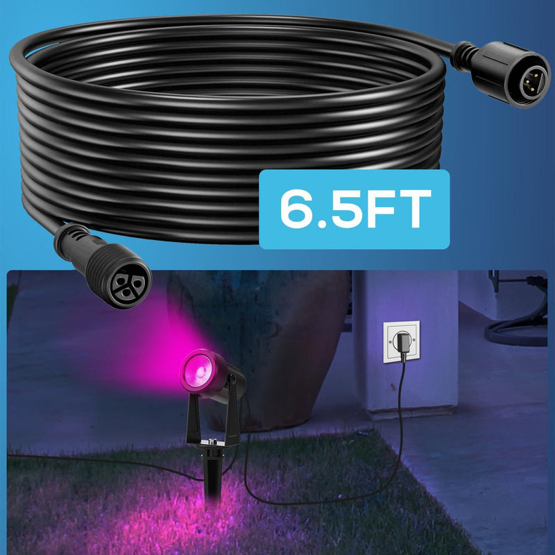 4pcs 6.5FT Extension Cord with 3 Core 3-Pin for SUNTHIN RGBW Outdoor Landscape Spotlights 4 Pack