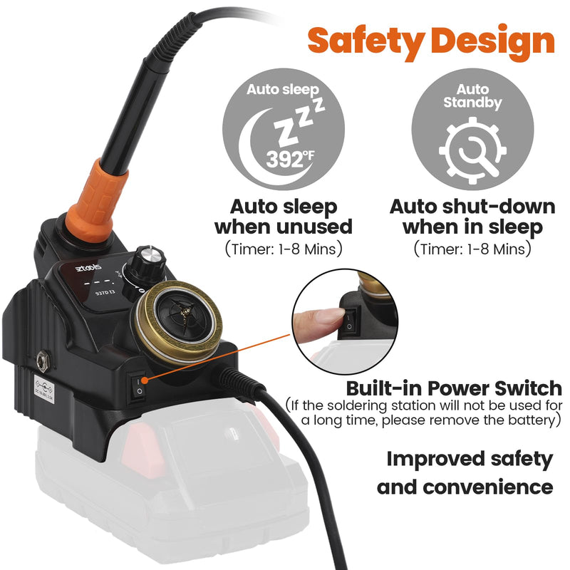 937D-I 3 Cordless Soldering Station, Portable Soldering Iron Kit Compatible with 20V Milwaukee Battery, Integrated Design, Adjustable Temperature 392°F-896°F, Digital Display, Auto Sleep compatible with Milwaukee 18/20V Battery