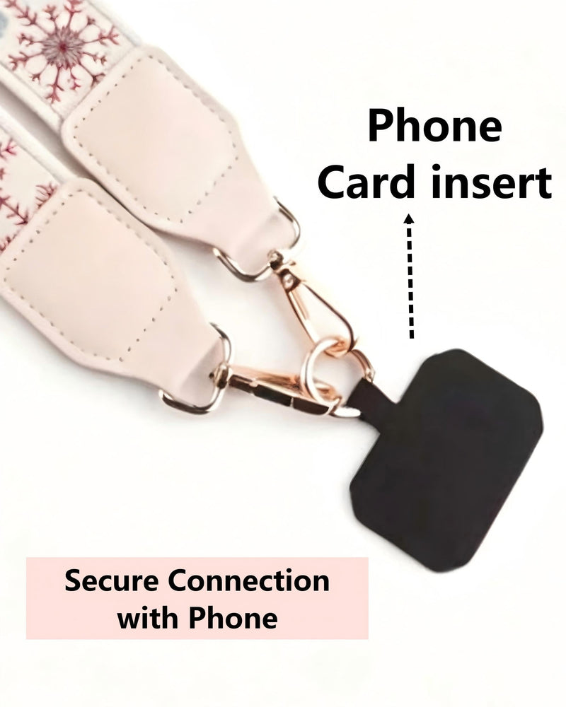 Phone Lanyard Card Holder, Adjustable White Strap Pattern Crossbody Neck | Detachable Card Wallet, Neck & Crossbody Strap for Travel, Shopping, Daily Use, Hands-Free Phone Accessory for Smartphones