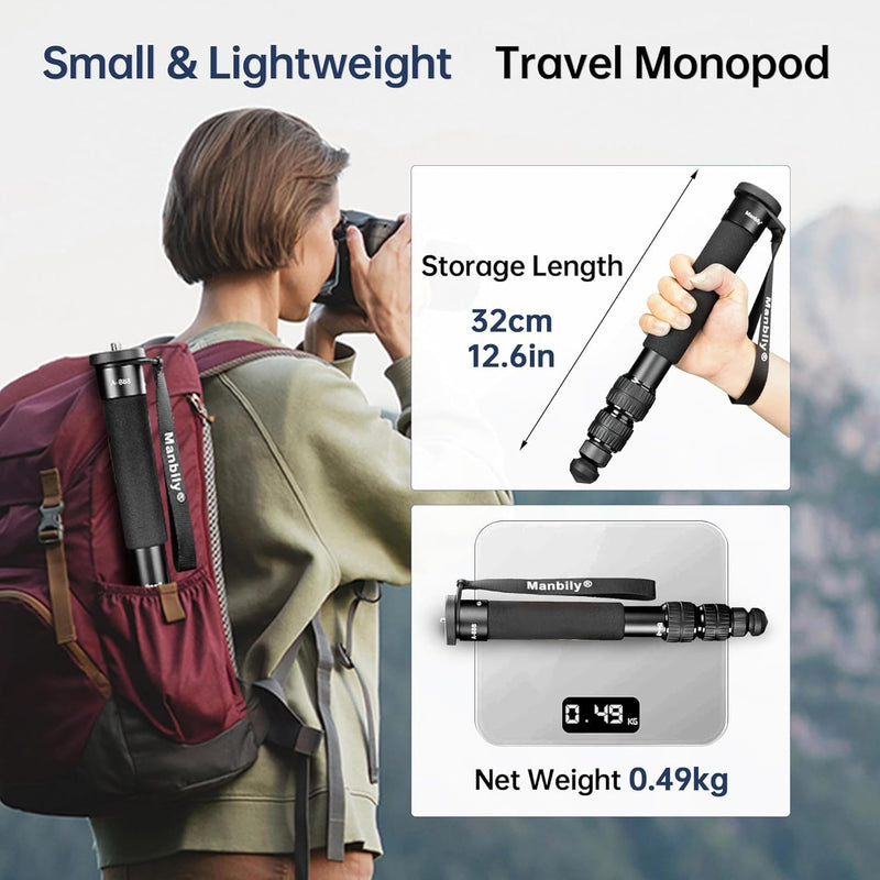 A-888 Camera Monopod, Length 32cm - 156cm, Aluminum Monopods for Cameras 7 Sections, Compact Travel Portable Selfie Stick for DSLR Smartphone Concert Festival