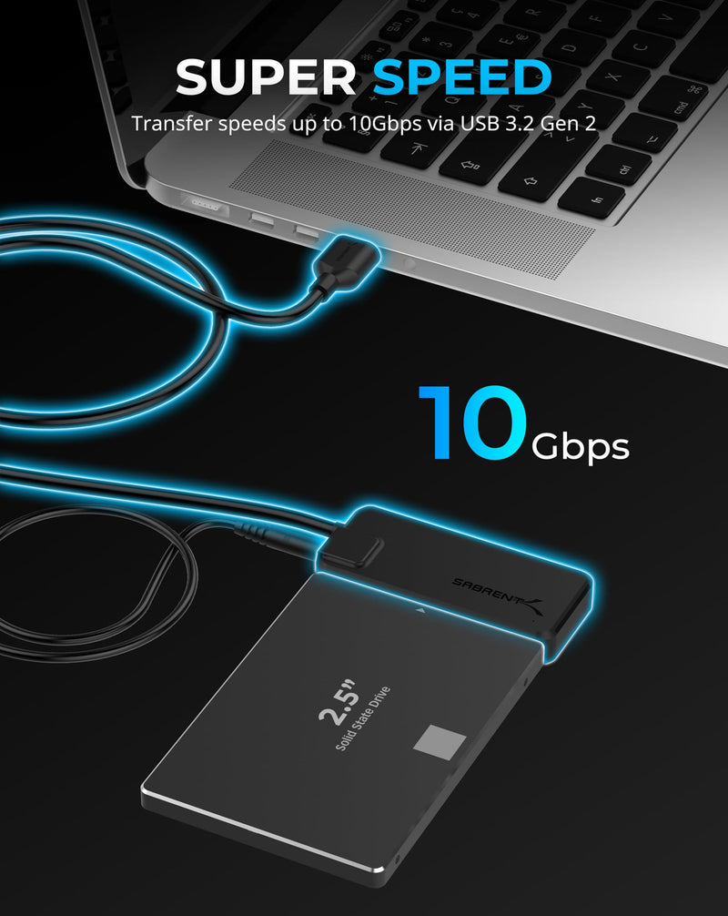 SABRENT USB 3.2 Type A to SATA/U.2 SSD Adapter Cable with 12V/2A Power supply [EC-U2SA] 2.5/3.5" SATA/U.2 SSD Adpater