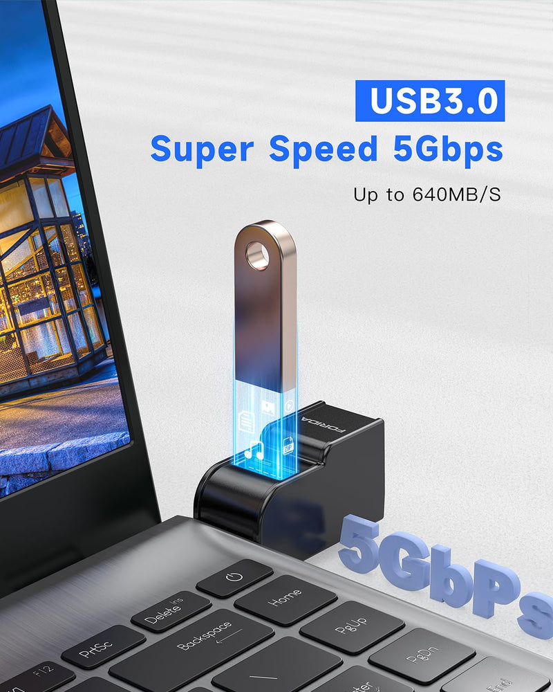 FORIDA 3 Ports USB Adapter, USB Hub with USB 3.0 and Double USB Adapter, Portable USB Splitter 1 in 3 Out for Keyborad, Mobile Hard Disk, U Disk, Camera, Mouse etc (Black) Black