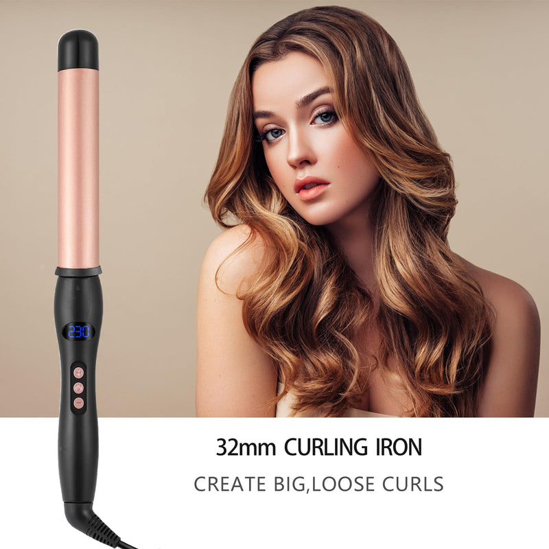 Hair Curling Wand 32mm, Haglater Curler Quick Heating Curling Wand for Long Hair, Ceramic Barrel Curling Iron with Adjustable Temperature 80-230°C 1.3″