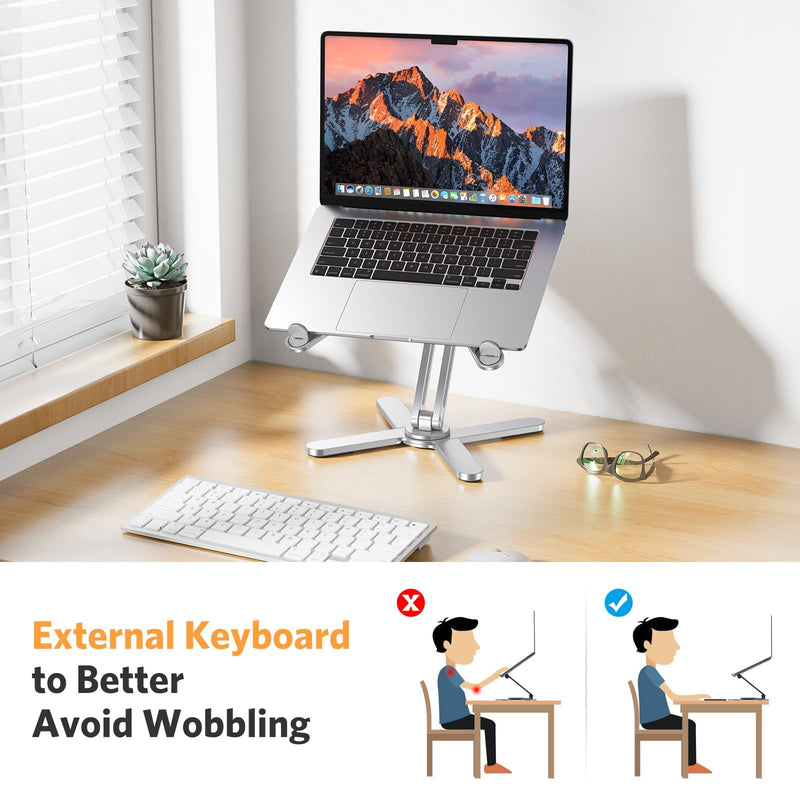 OMOTON 360° Rotating Laptop Stand Riser for Desk, Ergonomic Foldable Computer Stand Adjustable Height Angles for Collaborative Work, Easy Storage Fit Macbooks,All Laptops up to 16 inches, Silver