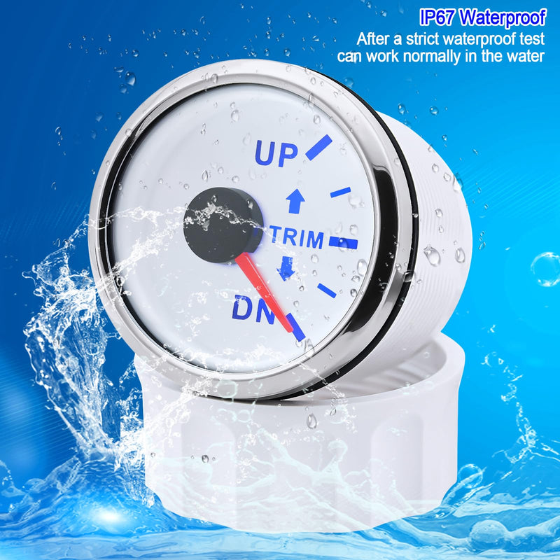 ARTILAURA Trim Gauge Meter 0-190ohms 7 Color UP-DN in Outboard Engine 52mm 2-1/6"for Yacht Boat Marine（White） White