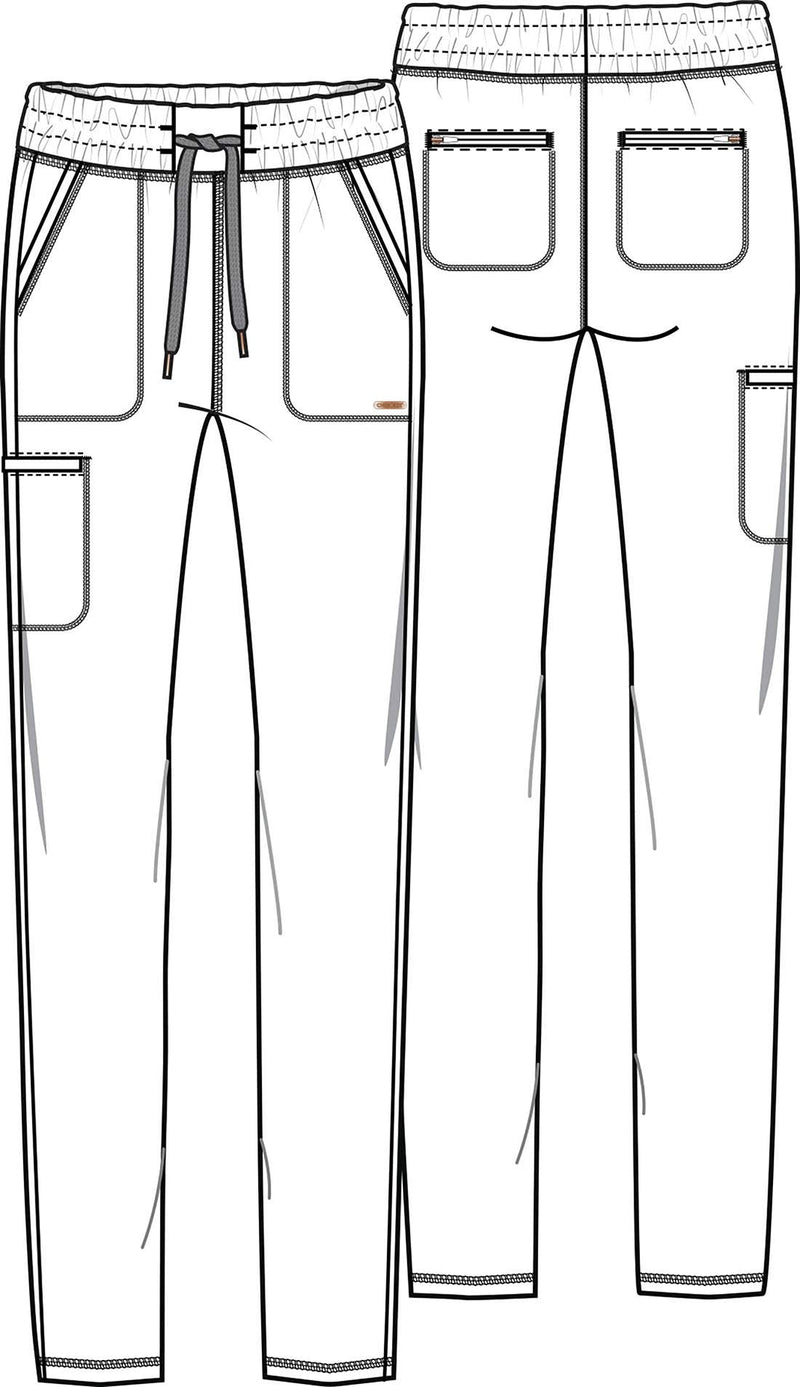 Cherokee Womens Mid Rise Tapered Leg Drawstring Scrub Pants 5 Pocket 360 Stretch Moisture Wicking Easy Care - CK095 Small Black