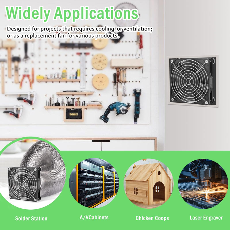 Axial Muffin Small Computer Fan with AC Plug 110V 120V AC 120mm x 25mm Dual Ball for DIY Cooling Ventilation Exhaust Projects 120x120x25mm