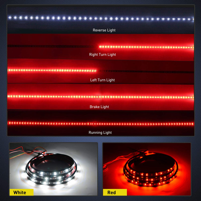 Nilight 48”/49” LED Tailgate Light Strip 90 LED Red/White for Running Light Brake / Turn Signal / Reverse Light，2 Years Warranty 48" Tailgate Light Strip