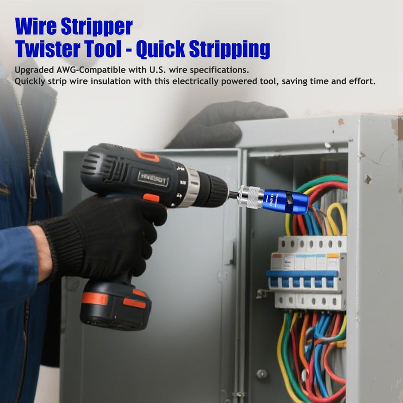 Wire Stripper Twister Tool for Drill, 2025 Upgraded Wire Stripping Tool & Wire Twisting Connector for Cutters 6-14 AWG, 8 In 1 Professional Electrician Twister Stripping with 5 PCS Blade