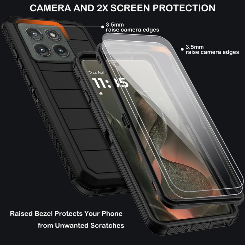 KECAI for Motorola Moto Edge 5G 2025 Case with Belt Clip Holster,2X Screen Protector,Heavy Duty Shockproof Drop Protection Military Grade Full Body Rugged Phone Cover with Kickstand (Black) Black for Motorola Edge 5g 2025