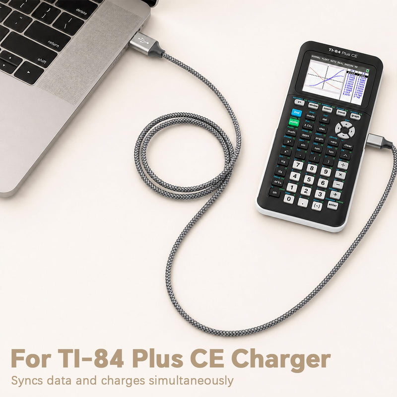 TI-84 Plus CE Charger Cable for Texas Instruments Calculator | 5ft TI-84 Plus CE Data Power Charging Cord, Compatible with TI-Nspire CX II CAS C Silver Edition TI89 Charger Cable