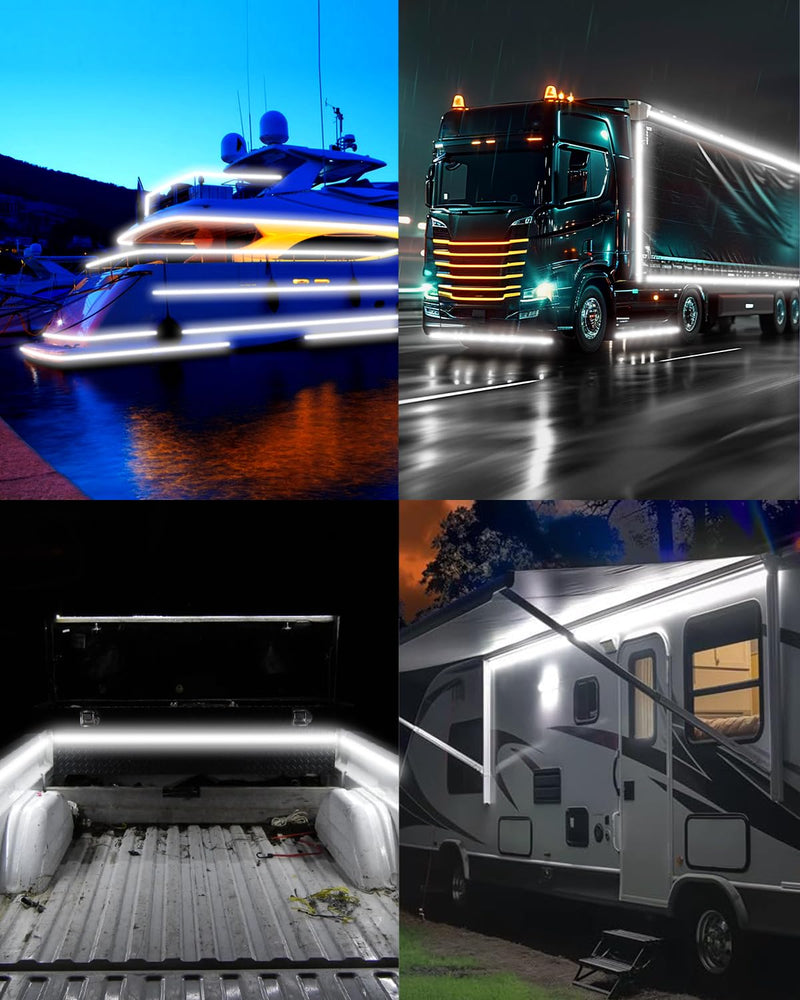 RV Awning Lights 12vdc 13ft/4m White LED Strip Camper Waterproof IP67 Motorhome Travel Trailer Canopy Outdoor RV Underglow Exterior Tape Lights