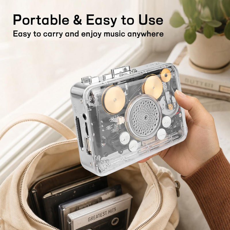 Copper Wheel Movement＆Earphone,Cassette Tape to MP3 Converter with Tape Converter Software,Powered by USB Power Cord or AA Battery (Silver) silver