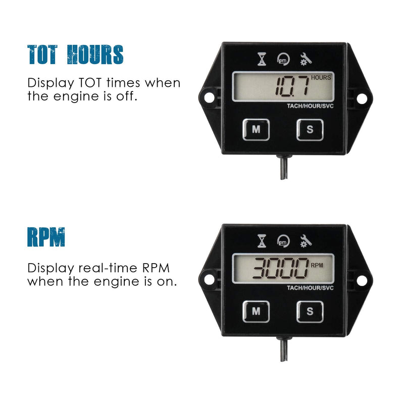 Runleader Digital Hour Meter Tachometer, Maintenance Reminder, User Shutdown, Use for ZTR Lawn Mower Tractor Generator Marine Outboard ATV Motor Snowmobile and Gas Powered Equipment (1) 1