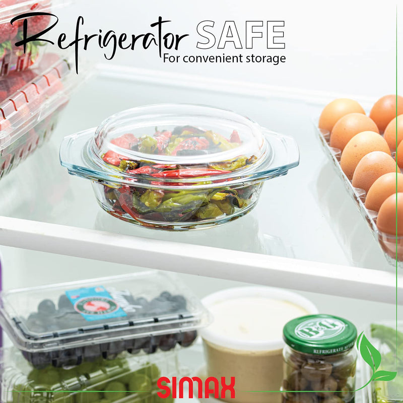 Simax Casserole Dish With Lid, 24 Ounce Round Glass Cookware, Oven and Microwave Safe Borosilicate Glass, Made In Europe 0.75 Qt 0.75 Quart