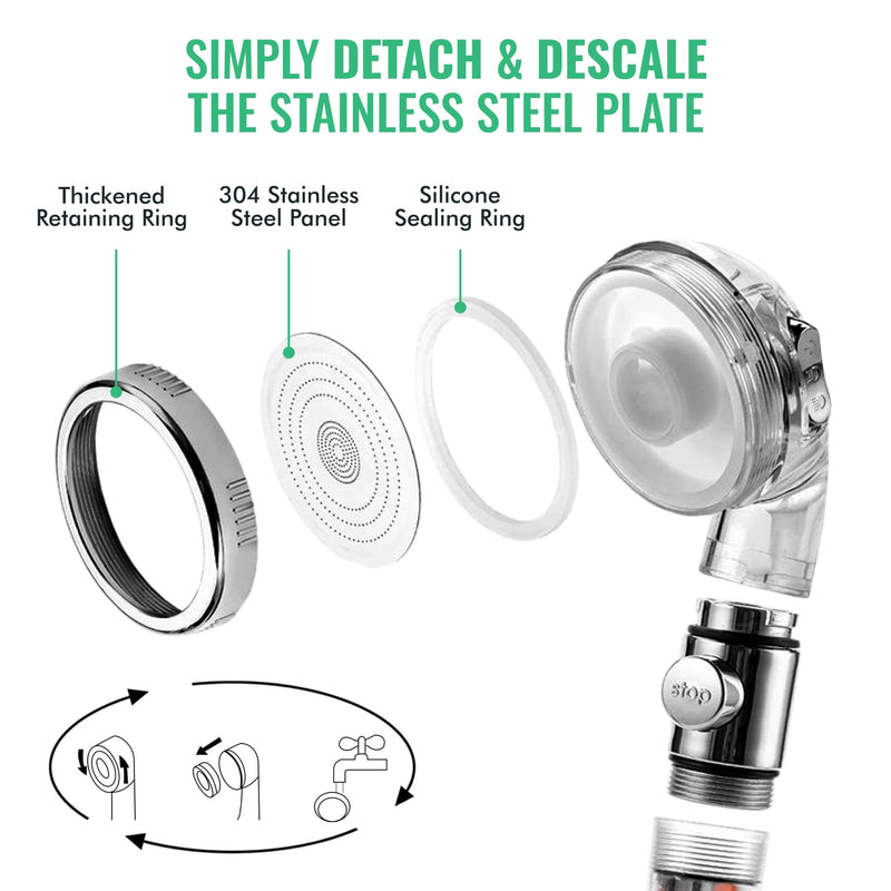 Original StoneStream EcoPower High Pressure Handheld Shower Head with ON OFF switch- 3 Spray Settings with Hose, Wall Adapter and Replacement Beads 4-in-1 Shower Head Kit