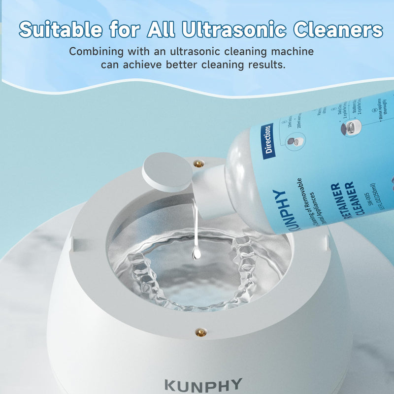 2 Pack Ultrasonic Retainer Cleaner Solution for Sonic Denture Cleaner-Professional Cleaning of Retainers, Invisible Aligners, Mouth Guards, Night Guards, Remove Odors, Discoloration & Stains 8.5oz 250ML*2