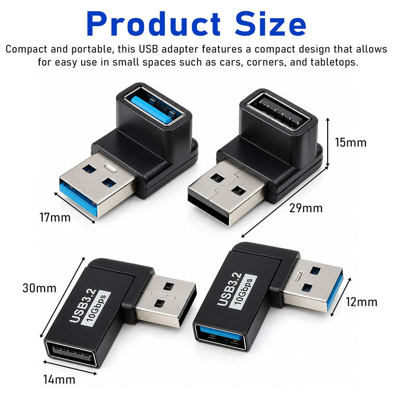 4 Pack 90 Degree USB A Male to Female Adapter Right Angle USB Adapter | Up Down & Left Right Angle USBs 3.0 Connectors for Laptop, Hard Drive, Keyboard, Power Bank,High-Speed Transmission
