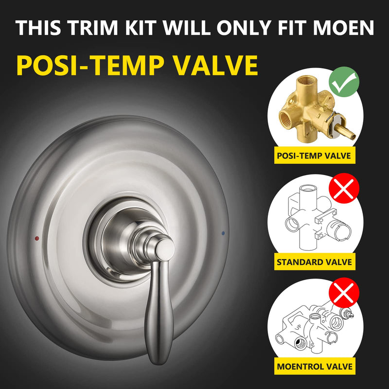 Tub and Shower Trim Kit, Compatible with Moen Posi-Temp Valve, Brushed Nickel ‎Brushed Nickel