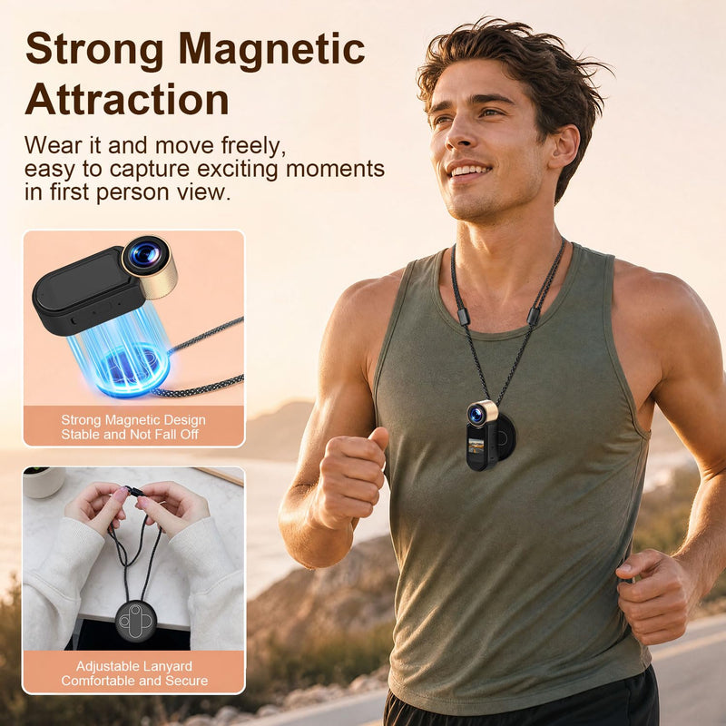 1080P Thumb Action Camera, WiFi Mini Body Hands-Free POV Camera Camcorder | Wearable Portable Recording, with Magnetic Pendant, for Security, Guard, Cycling, Travel, Pet Walking, Vlogging-Black Black