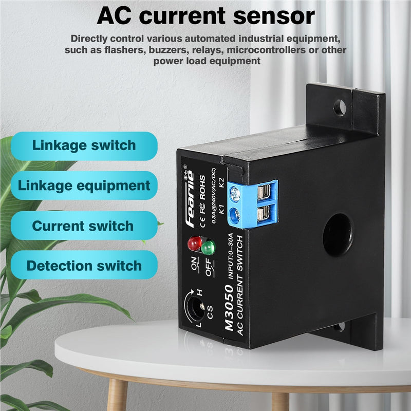 Jadeshay AC Current Sensing Switch Normally Open Current Sensing Relay 240V AC 0.2-30A Adjustable Current Sensor M3050 Model