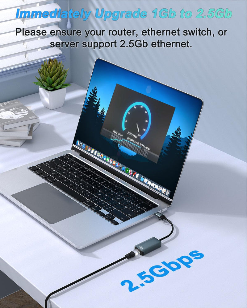 2.5gb USB Ethernet Adapter, Aluminum, Type-C to RJ45 Network Internet 2.5Gbps, 2.5G USB C to Ethernet Adapter for MacBook, iPhone 15/16 Pro Max, XPS, Surface, iPad Pro