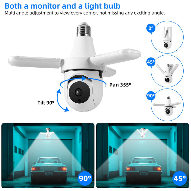 TOWODE Light Bulb Security Camer,LED Light Bulb Camera 3MP HD Smart Garage Security Camera with AI Human Detection,Two-Way Audio,Color Night Vision,Compatible with Alexa（with 64G TFcard） 1