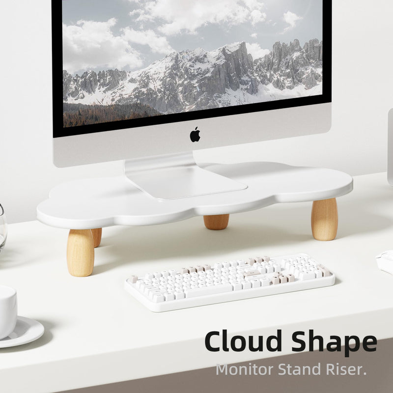 Monitor Stand Riser,Cloud-Shaped Sturdy Wood Computer Monitor Riser, Laptop Monitor Stand, Multi-Purpose Desktop Organizer Riser for Computer, Laptop, Printer, TV,White Cloud-White