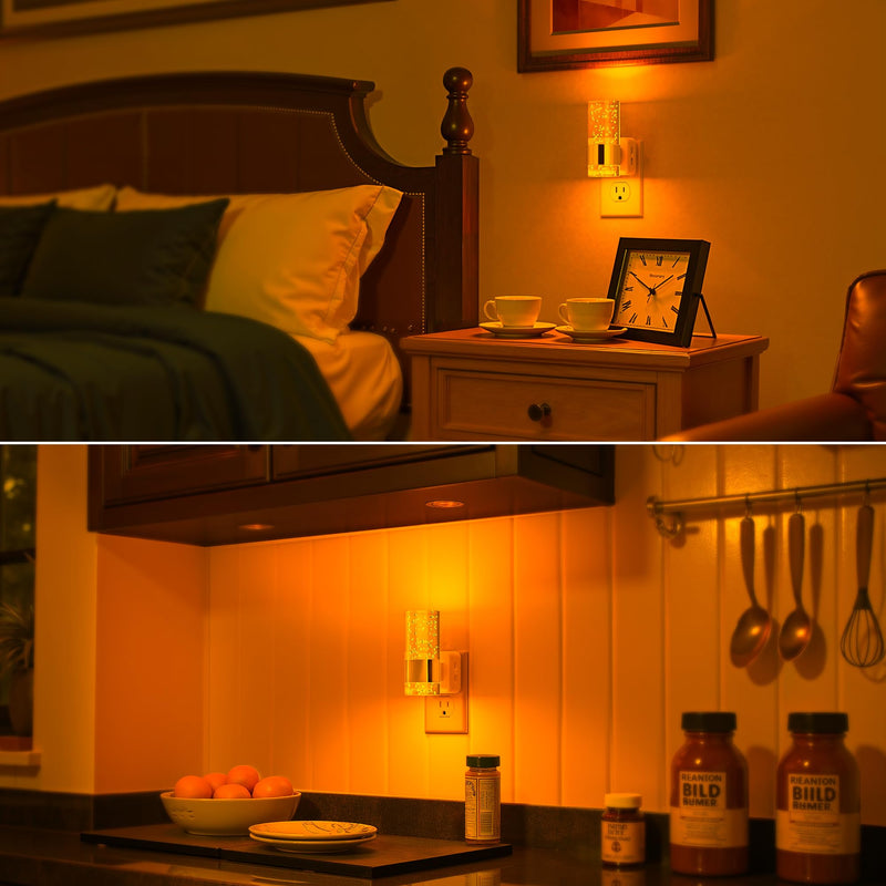 Briignite Night Light, 2 Pack Dimmable Night Lights Plug into Wall, LED Night Light with 0-100 LM Adjustable Brightness, Automatic Night Lights with Dusk to Dawn Sensor, for Bathroom Hallway Sliver Ring-Amber
