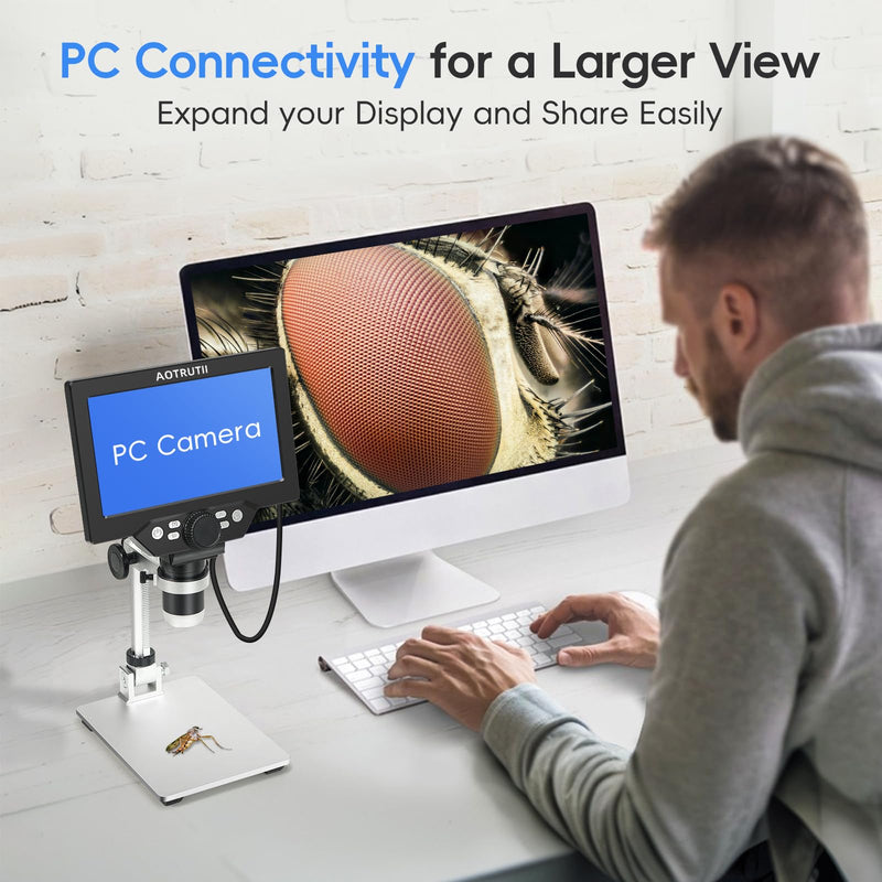 7" LCD Digital Microscope 1200X Magnification, 1080P Coin Microscope with Metal Stand | 8 LED Lights & Ultra-Precise Focus | Coin, Stamp, Windows/Mac Compatible