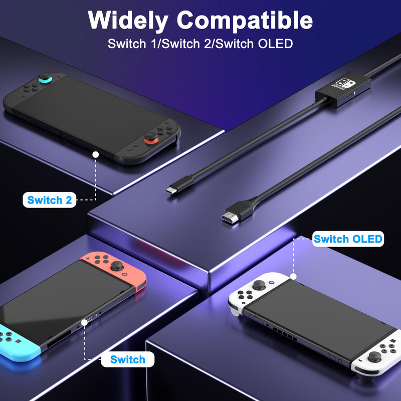 Travel Portable Switch 2 Dock for Nintendo Switch 2/1/OLED HDMI Cable | Plug-and-Play, 6ft, 4K@60HZ, PD 100W Charging, Portable Base, Travel Dock