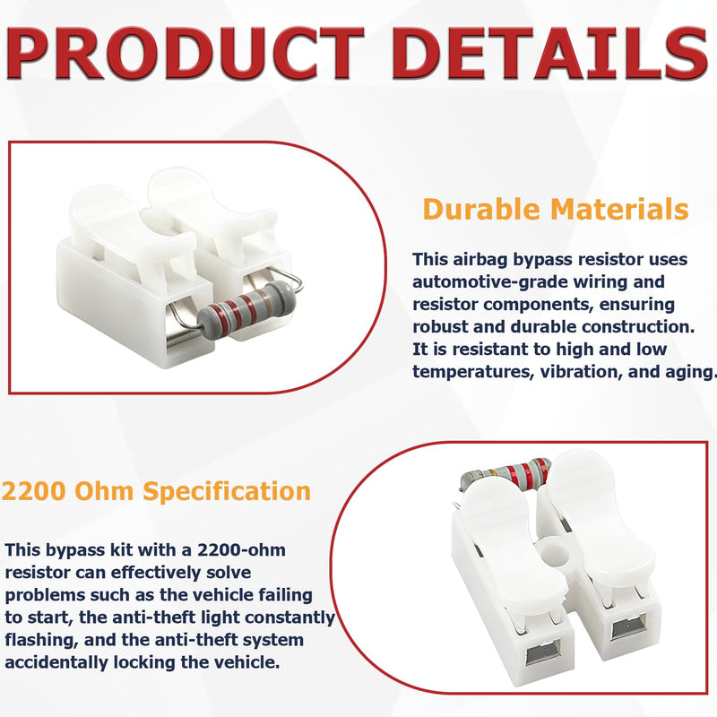 Bypass Resistor Kit 2200 Ohm for us as PassLock Bypass kit. | Compatible with Chevrolet1997-2004 Sport Van 1997-2000 SSR 2002, 2003 Suburban 1997-2002 Tahoe 1998-2005