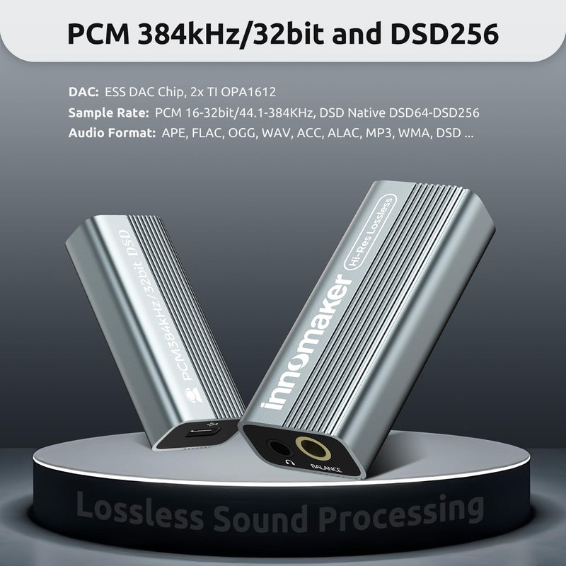 Portable USB HiFi Sound Card/Headphone Amplifier/Desktop USB HIFI Amps with 4.4mm and 3.5mm Dual Outputs Supports PCM 384kHz/DSD256 High Resolution Lossless for Android/Linux/Windows Devices