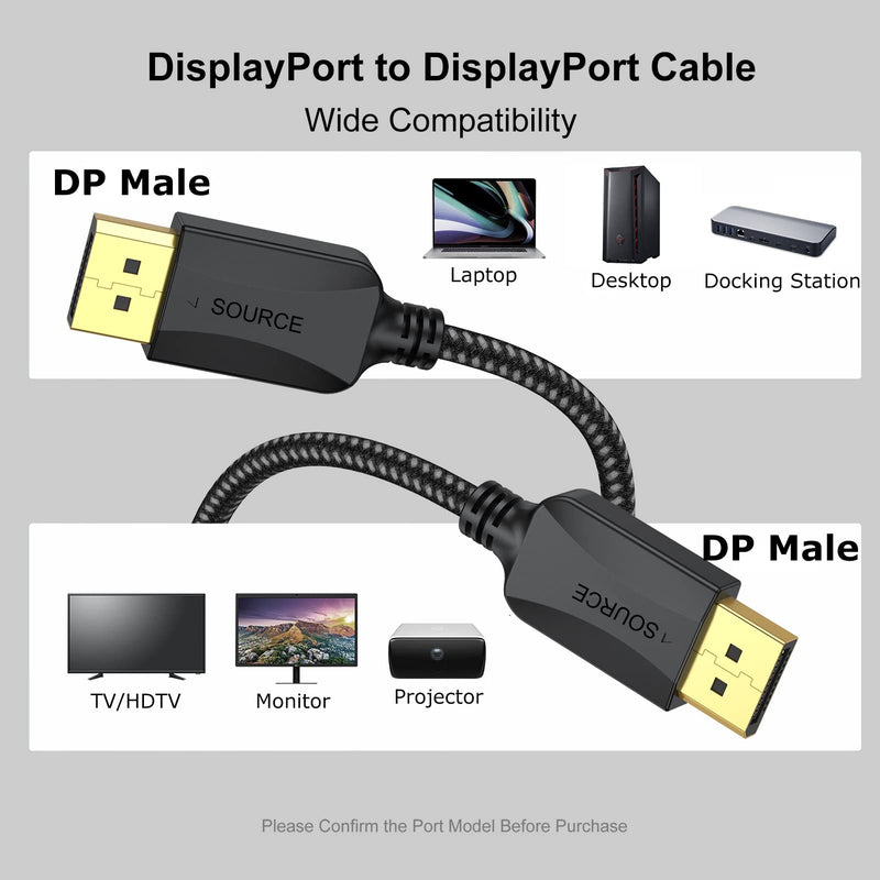 DisplayPort to DisplayPort Cable 3 ft, 10-Pack DP Display Port Cable Adapter Male to Male 4K, 2k@165Hz/ 144Hz for Computer, Docking Station, Monitor and More DisplayPort Cable 3 Feet