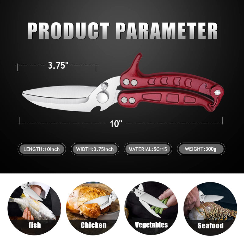 DRAGON RIOT Heavy Duty Poultry Shears - A Must Have Kitchen Shears for Chicken and Meat Cutting - Dishwasher Safe and Stainless Food Kitchen Scissors for Thanksgiving Burgundy