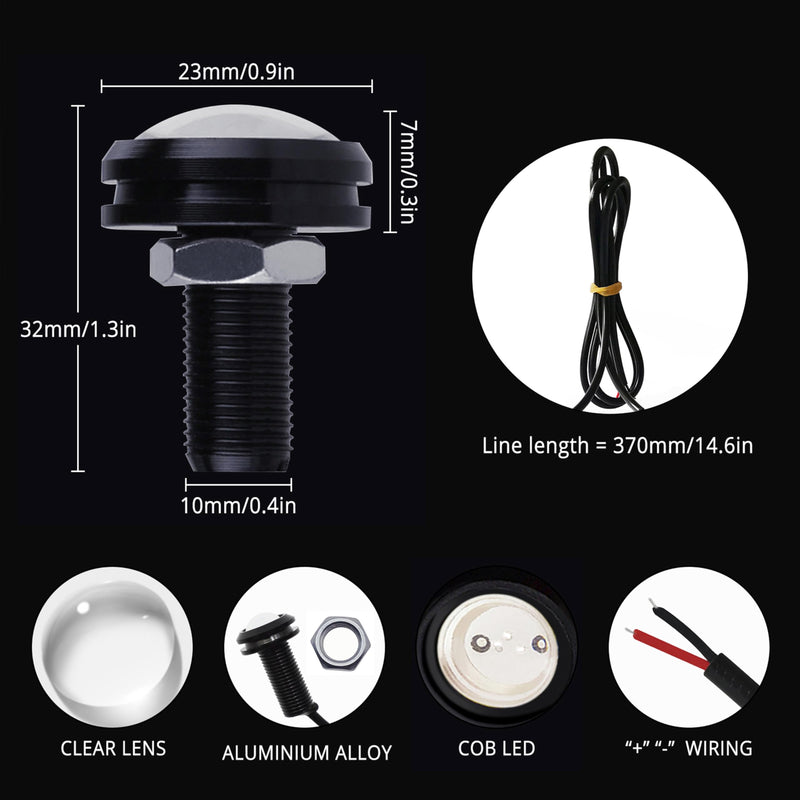 4Pcs 23mm DC 12V Black shell Eagle Eye Cob LED Car Fog DRL Daytime Running Light Backup Reverse Tail Rock Lights Headlights Signal Lamp Small bulb DIY use for car and motorcycle (Warm white) Warm white