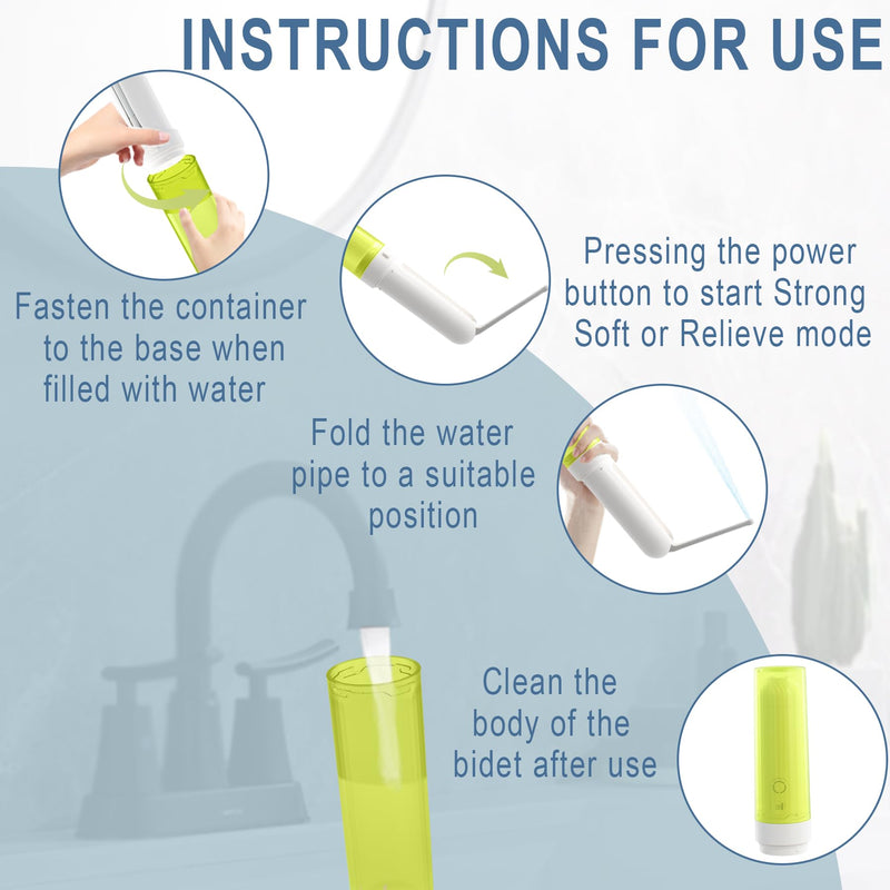 Electric Portable Bidet Sprayer with 3 Pressure Modes Green | USB-C Fast Charge for Travel & Postpartum Care